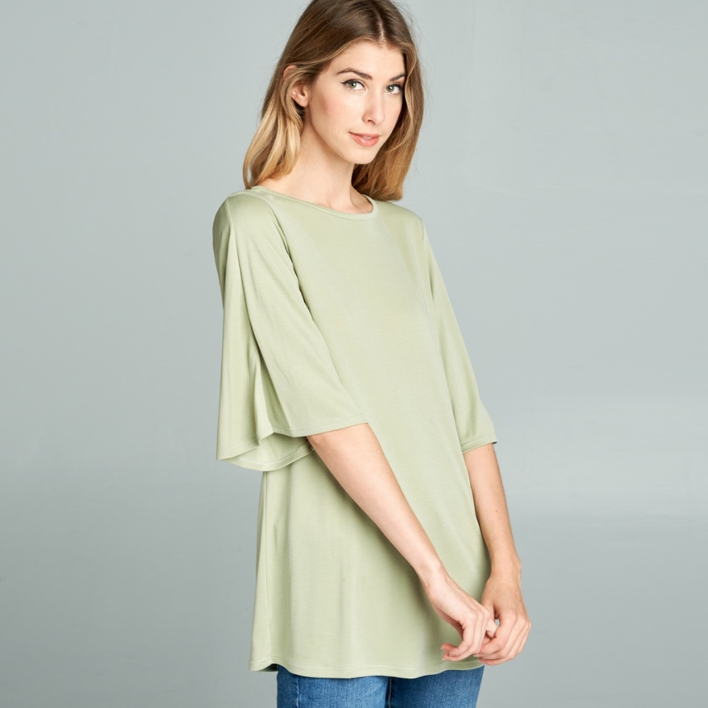 Sage Modal Spandex Bell Sleeve Tunic Top
